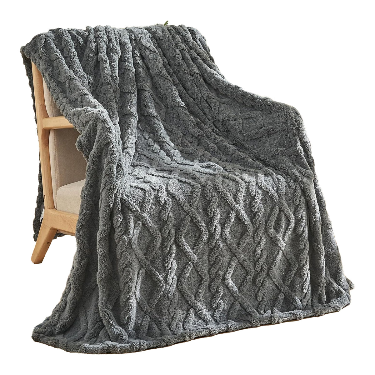 Manta Frazada Polar 2 Plazas Rombos Suave Cálida Cama o Sofá - Gris Oscuro 