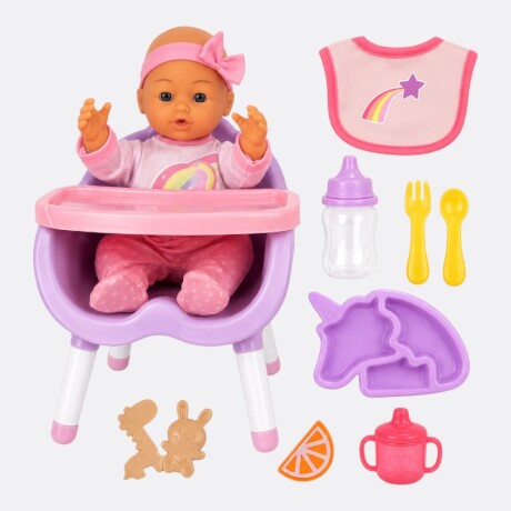Bebé Con Sillita Para Comer Y Accesorios Bebé Con Sillita Para Comer Y Accesorios
