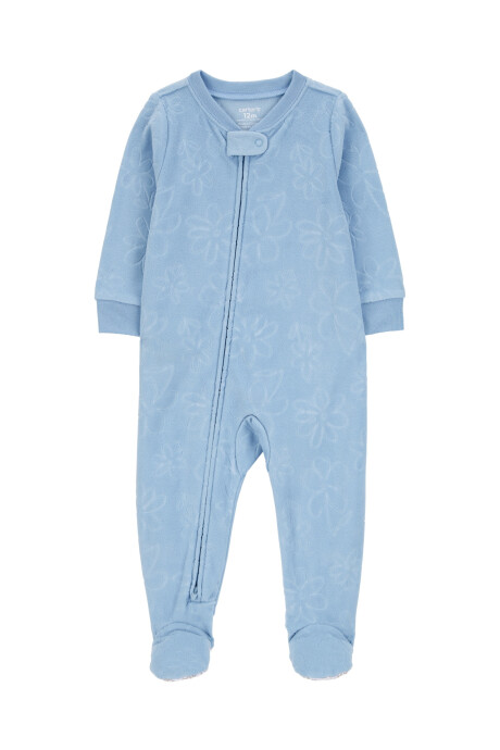 Pijama una pieza de micropolar, con pie, azul, diseño floral. Talles 2-5T Sin color