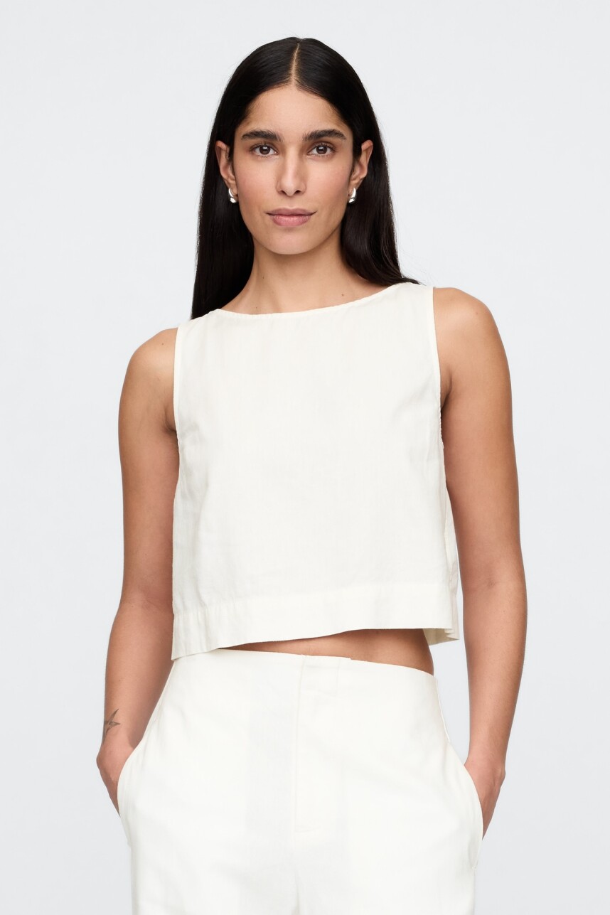 Musculosa De Lino Mujer New Off White