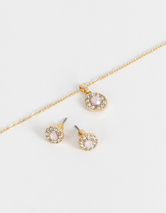 Bijouterie Set Con strass Set De Collar Y Aros Pasantes Con Strass - Dorado