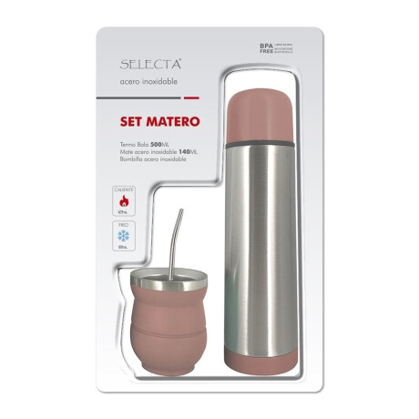 Set Invierno Manta Frazada Polar 2 Pza + Termo Mate Bombilla Rosa