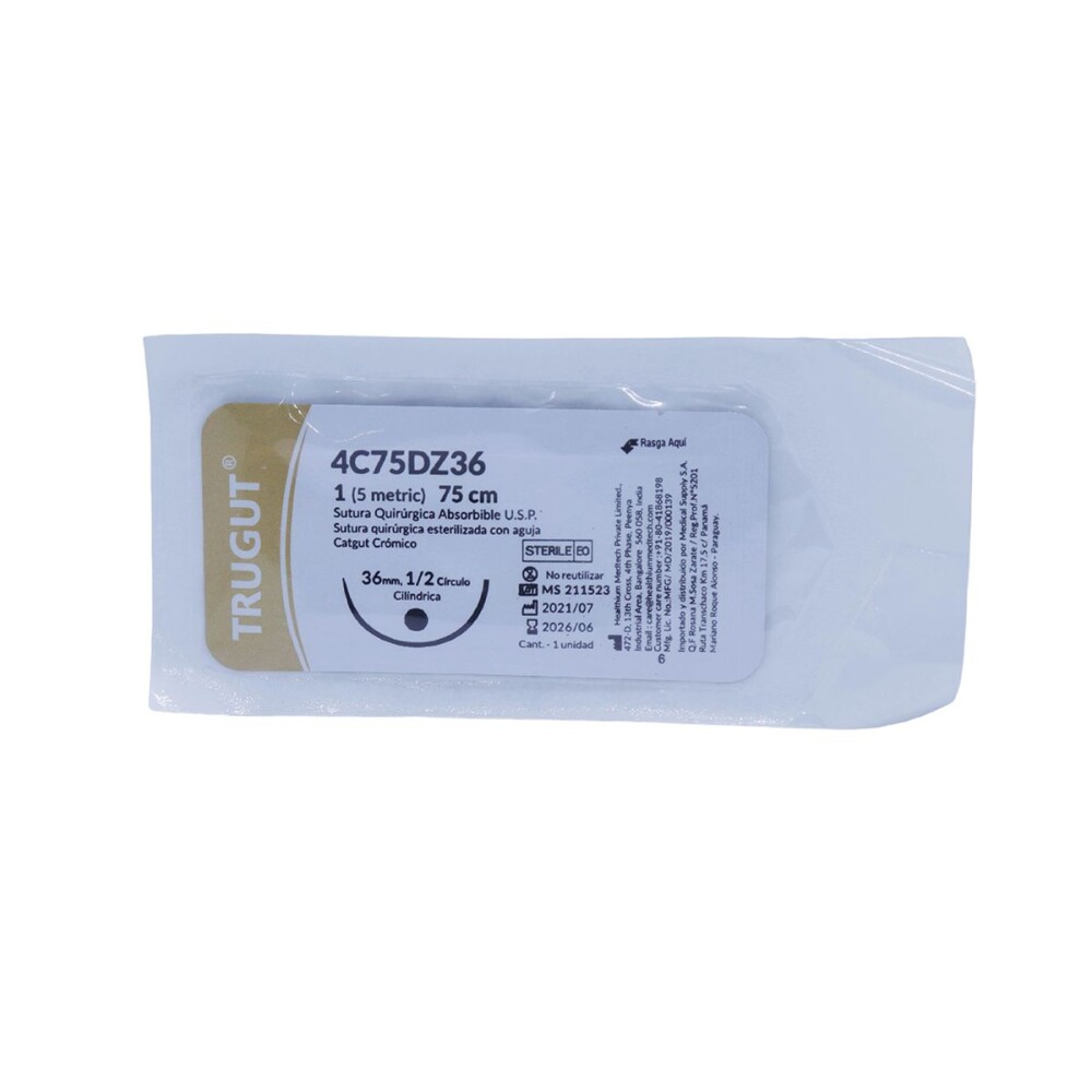 TRUGUT CROMICO USP 1 AGUJA 1/2 36 MM UNI única