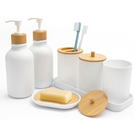 Set De Baño Accesorios Juego De 7 Piezas Dispenser Jabonera IMBACK Color Blanco Set De Baño Accesorios Juego De 7 Piezas Dispenser Jabonera IMBACK Color Blanco