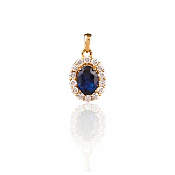Dije Halo-Oro bajo-Piedra Zafiro y Zirconia-CP8687 conpiedra