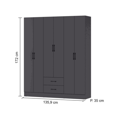 [OUTLET] Ropero Armario 6 puertas 2 cajones con estantes y perchero 172 x 135,9 x 35 cm - Volcano [OUTLET] Ropero Armario 6 puertas 2 cajones con estantes y perchero 172 x 135,9 x 35 cm - Volcano