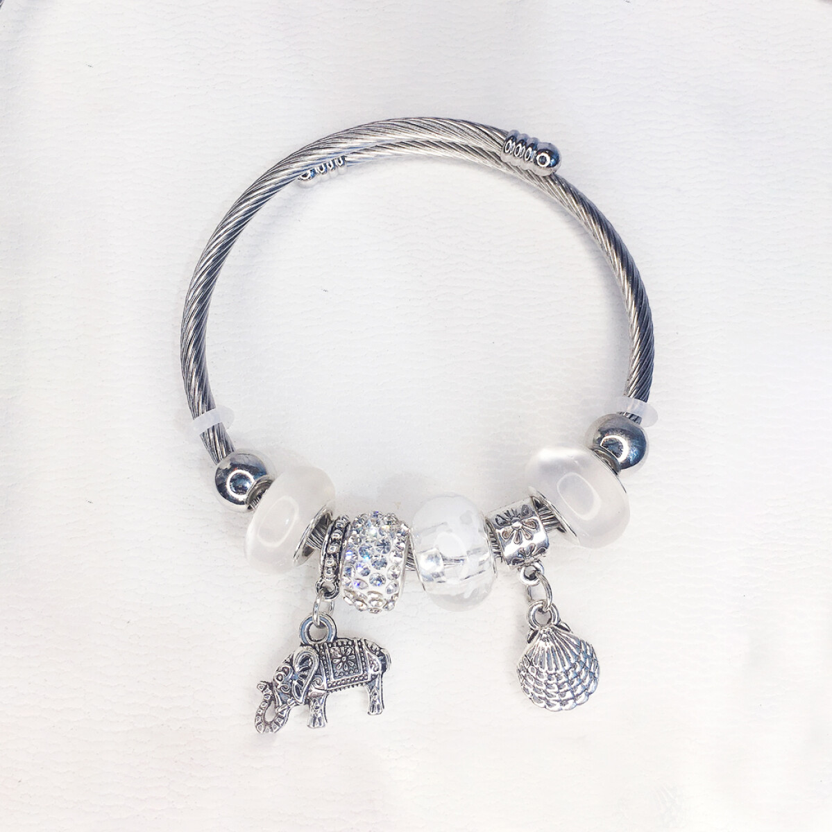 Pulsera Estilo Pandora Elefantes - Blanca 