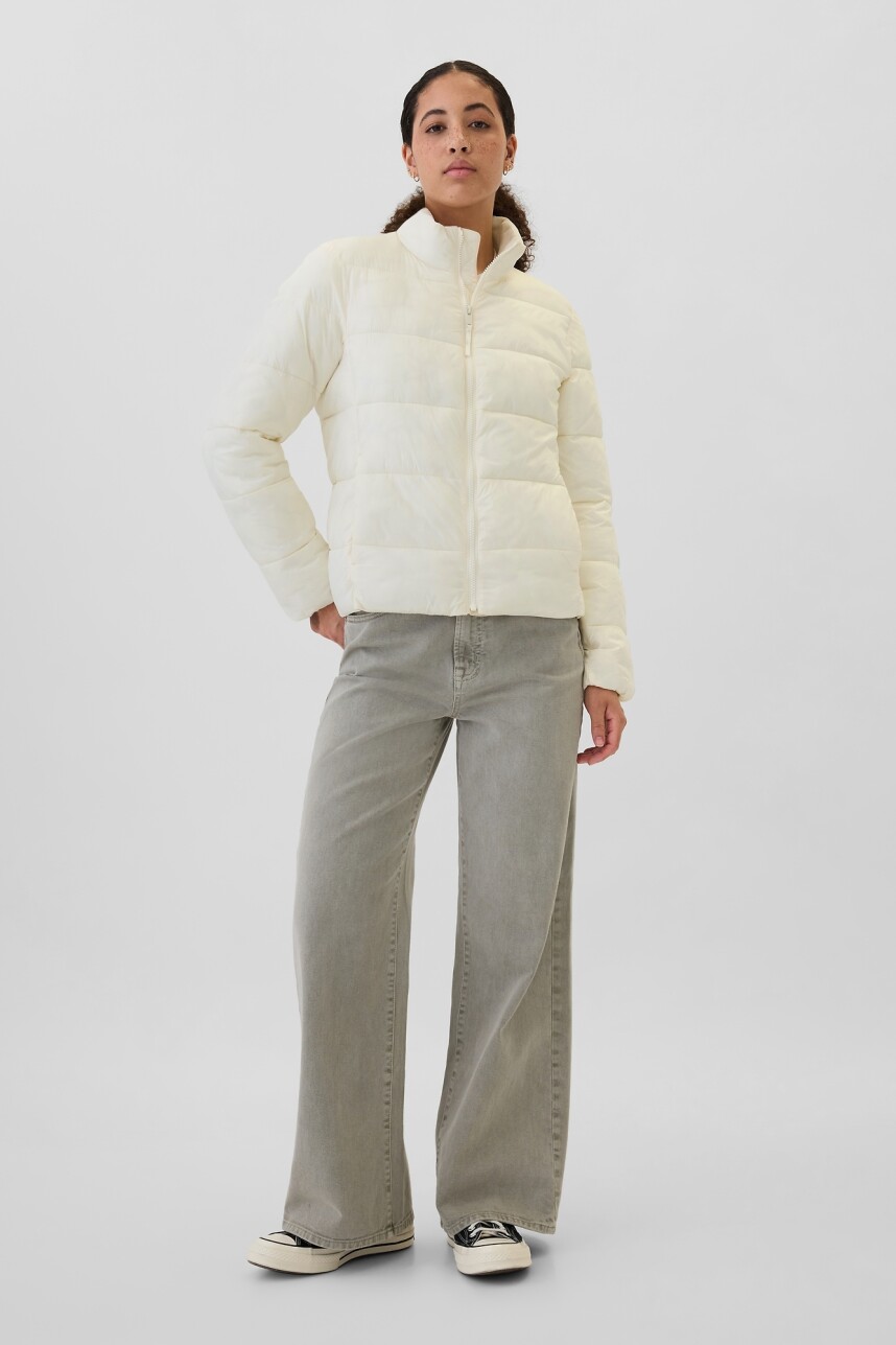 Campera Puffer Logo Gap Mujer Ivory Frost