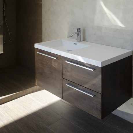 MUEBLE DE BAÑO ROBLE OSCURO AQUALIA mueble:100x48x50 lavamanos:100x48x14 ROBLE OSCURO