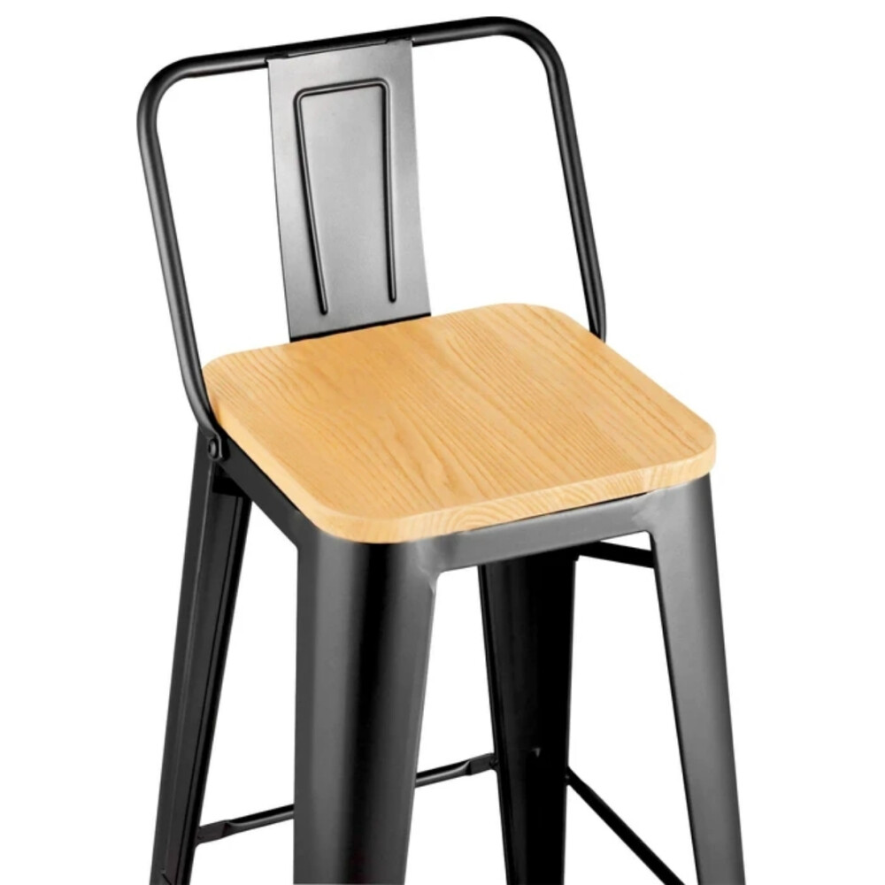 Taburete Con Respaldo Madera - Tolix Negro