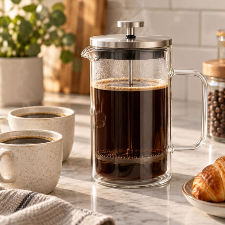 Cafetera Francesa Doble Vidrio Borosilicato 600ml Ac. Inox Transparente