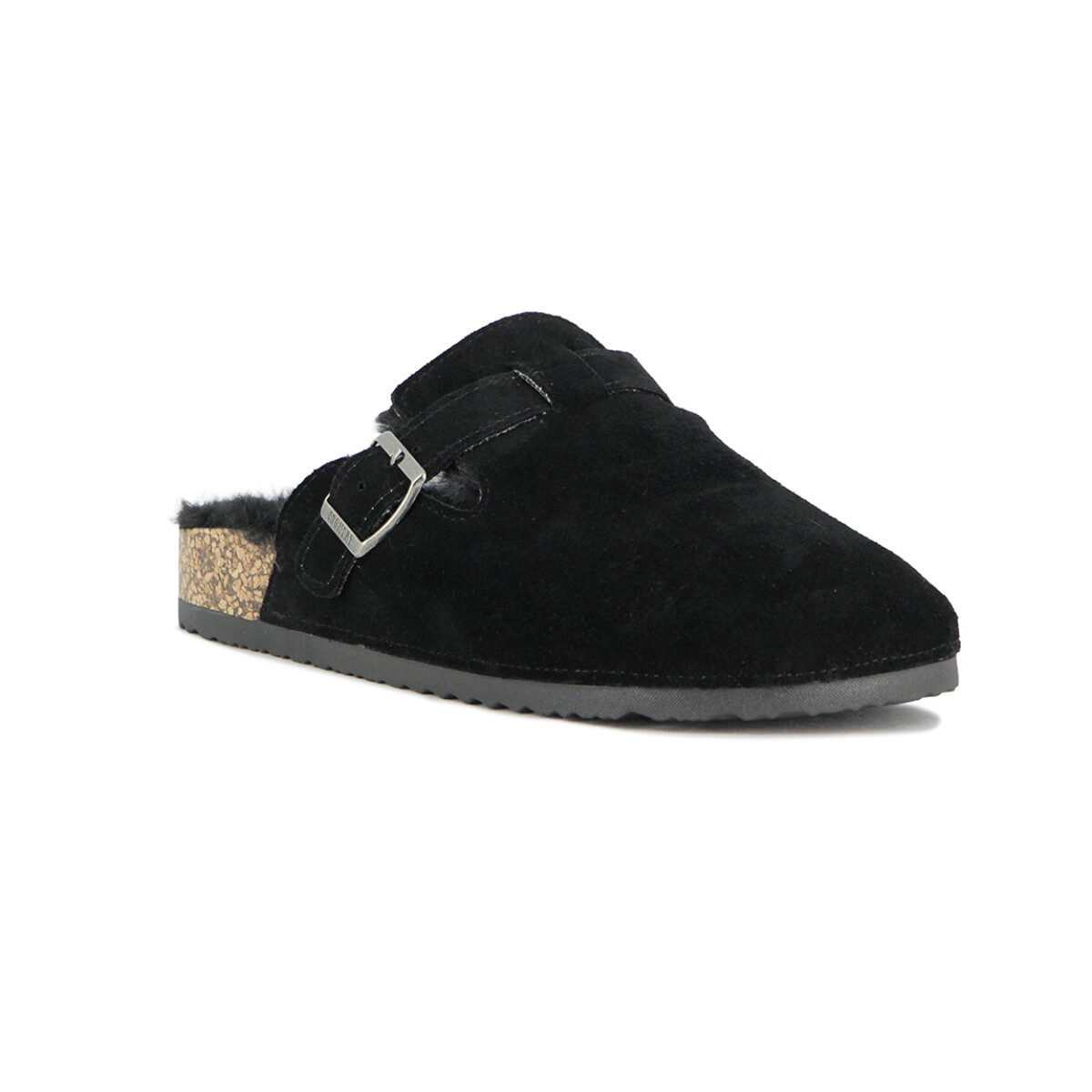 Country Zueco Dama Una Tira C/ Hebilla Y Corderito - Negro - Negro 