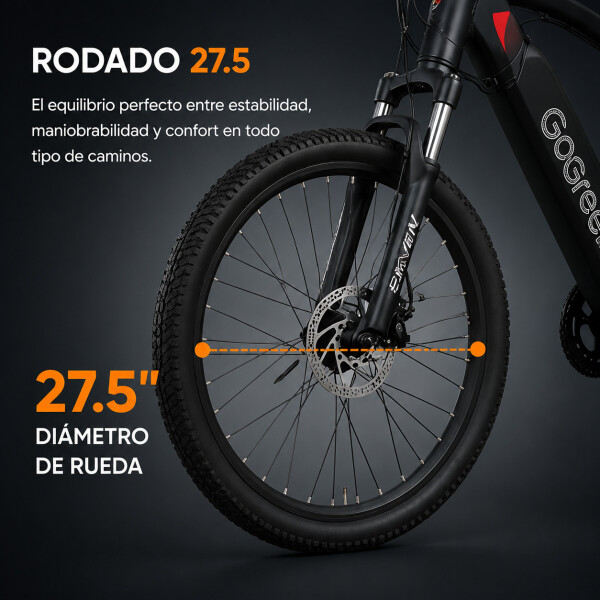 Bicicleta Electrica Gogreen Mountain 27.5 250W 36V Shimano Variante Color Negro