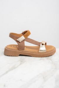 Sandalia Cuero Combinada Marrón