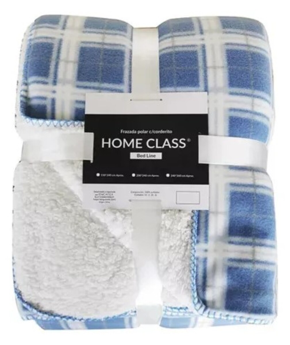 Frazada Flannel con Corderito Queen Size HOME CLASS 220 x 260 cm - AZUL CUADRILLE 