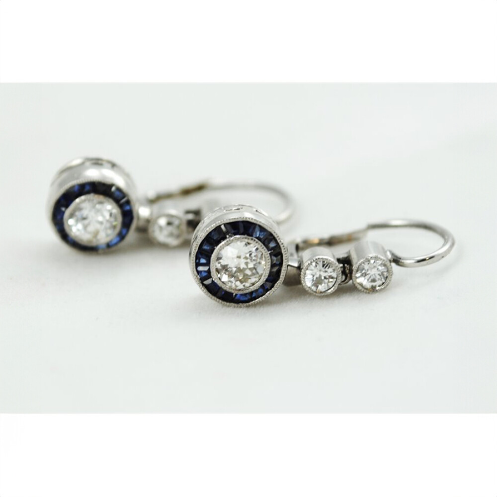 Caravanas Antiguas De Platino, Oro 18K, Brillantes Y Zafiros Sinteticos Caravanas Antiguas De Platino, Oro 18K, Brillantes Y Zafiros Sinteticos