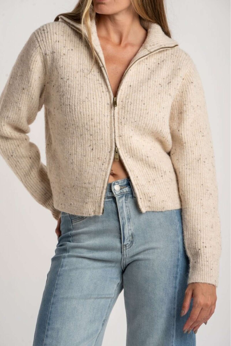 Cardigan Lana Cierre - Beige Melange 