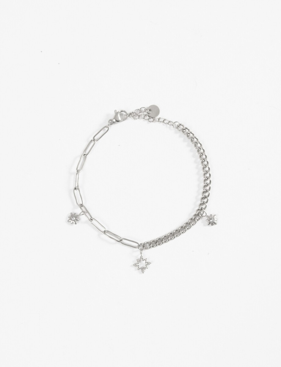 Pulsera acero con dijes - plateado 