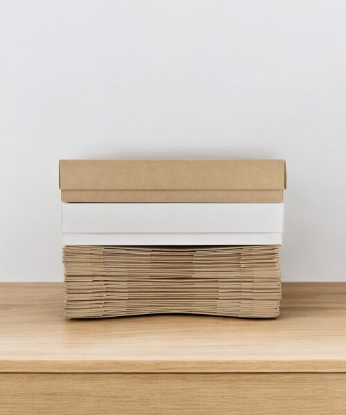 Pack x 50 - caja eco 33 23x32x06 cm REVERSIBLE BLANCO - MADERA