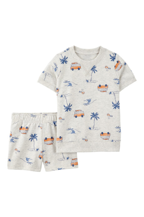 Set dos piezas de algodón, short y remera, diseño playa Sin color
