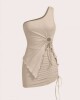 CONJUNTO TOP ASIMETRICO Y FALDA BEIGE Beige