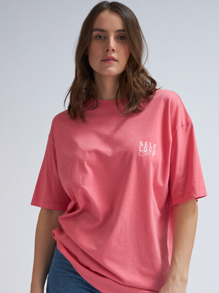 Camiseta larga manga corta estampada Rosa
