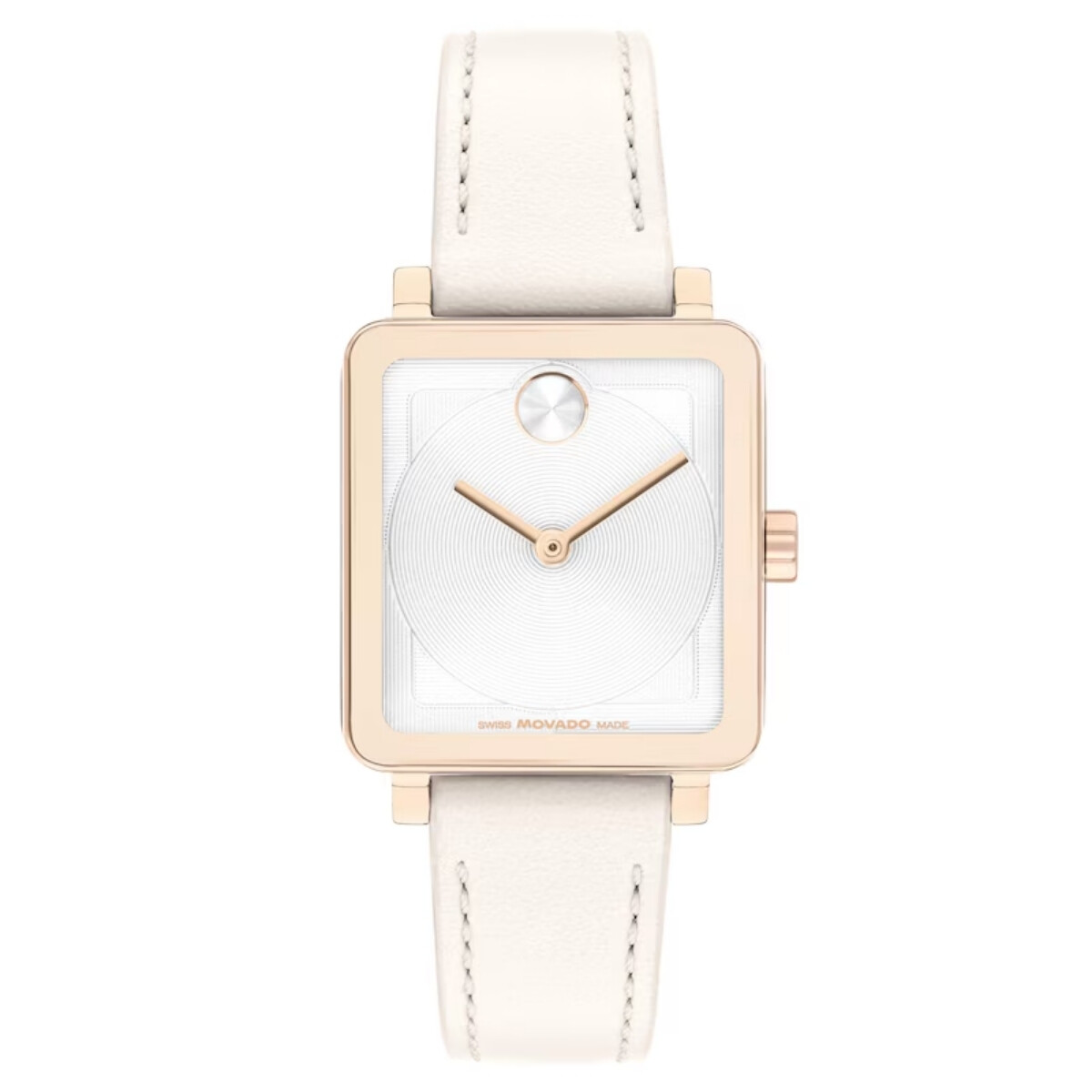 MOVADO DAMA BOLD , CAJA BAÑADA EN TONO ROSA ,MOVIMIENTO SUIZO , DOS AÑOS DE GRANTIA 