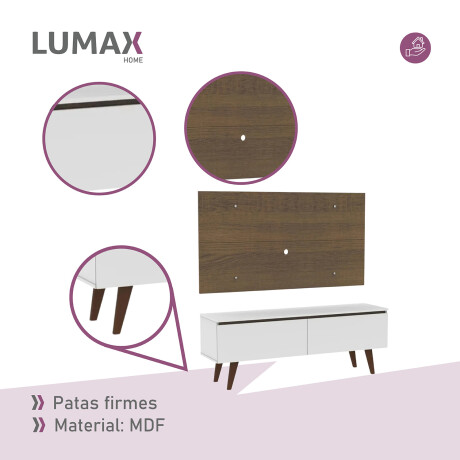Rack TV mueble Lumax + panel rústico con estantes 55” Blanco/Marron