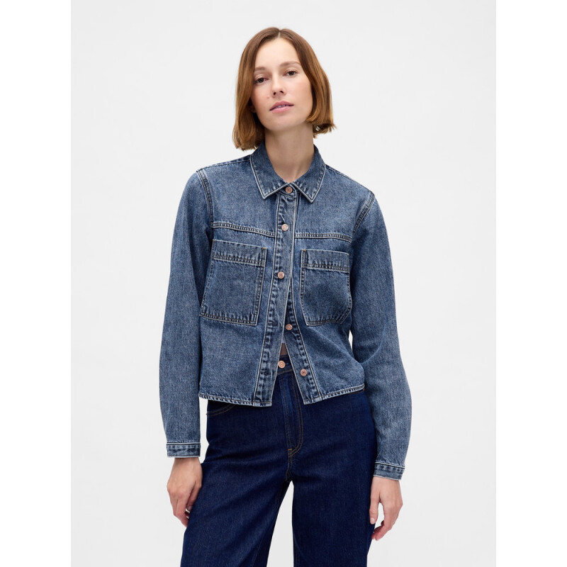 LS CROPPED SHACKET - MED AMET MEDIUM WASH