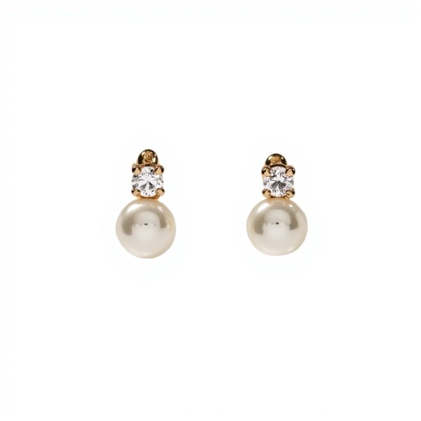 Caravanas Perlas y zirconia en oro- Oro bajo - Perla de río y zirconia - CA8222 conpiedra