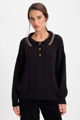 Sweater Trenzado Negro/Vison