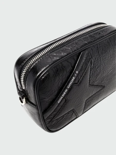 Golden Goose-Cartera de cuero, Star bag mini Negro
