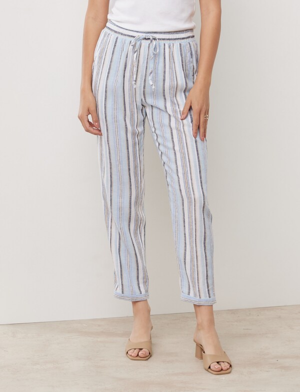 Pantalon Lino Lineas MULTI/CELESTE
