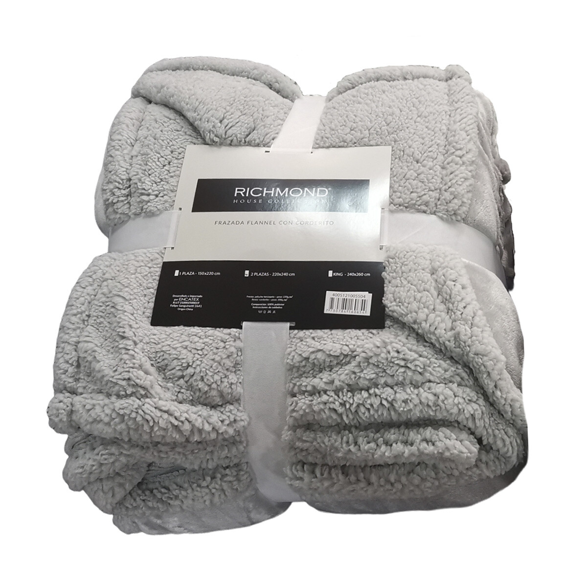Frazada Flannel con Corderito 2 Plazas Richmond 220 x 240 cm - GRIS 