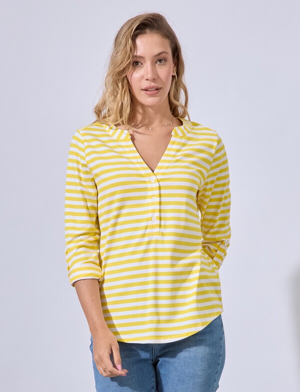 Remera Algodon Escote V AMARILLO