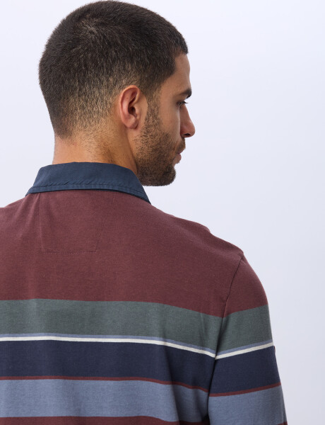REMERA POLO RAYADA EN ALGODÓN Bordo
