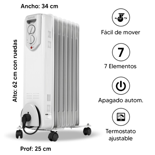 Radiador Smartlife Sl-rhp7 7 Elementos RADIADOR DE ACEITE 7 SMARTLIFE SLRHP7