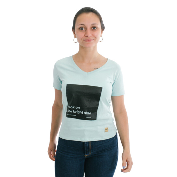 Muvem Ladies Print V Neck T-Shirt Verde Agua