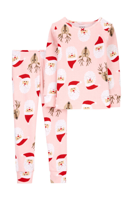 Pijama Dos Piezas Remera Manga Larga y Pantalón Papá Noel Algodón Sin color