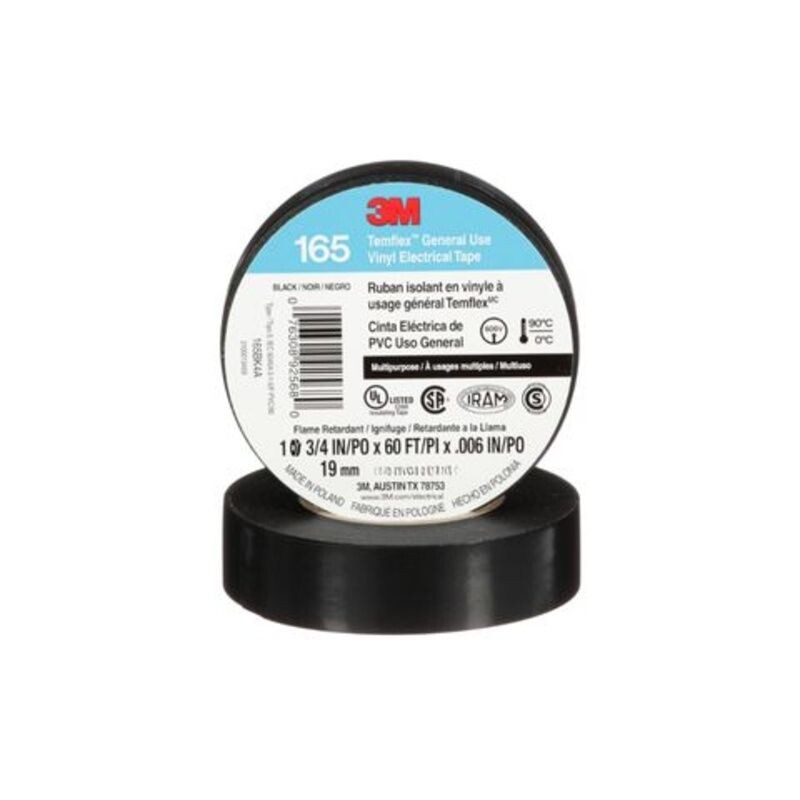 CINTA AISLADORA DE PVC 3M TEMFLEX 165 19MM x 9 M NEGRO CINTA AISLADORA DE PVC 3M TEMFLEX 165 19MM x 9 M NEGRO