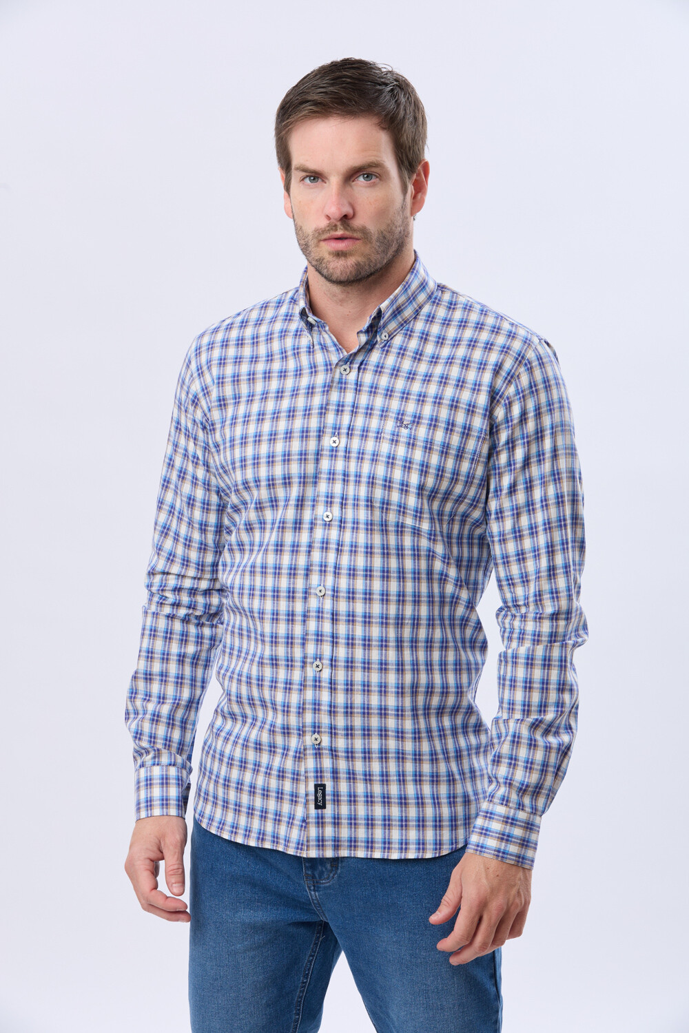 CAMISA CUADROS DE LINO Beige