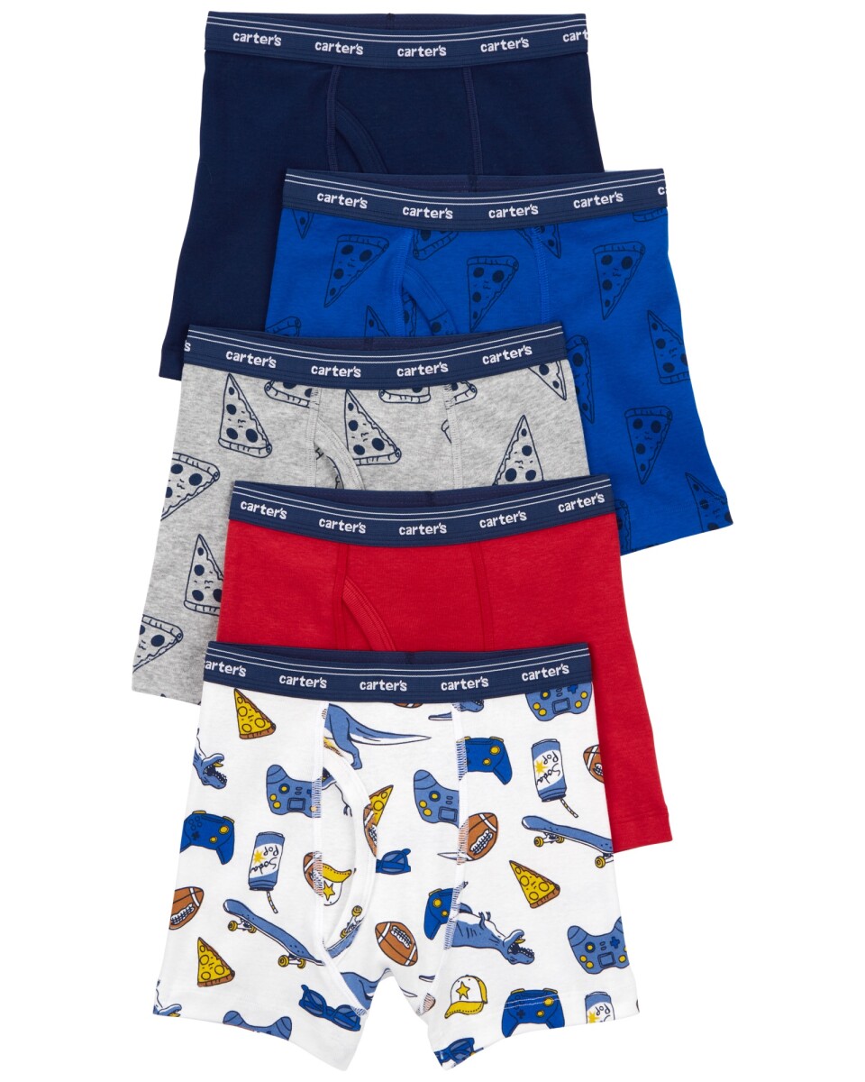 Pack cinco calzoncillos boxer de algodón, diseño pizza 