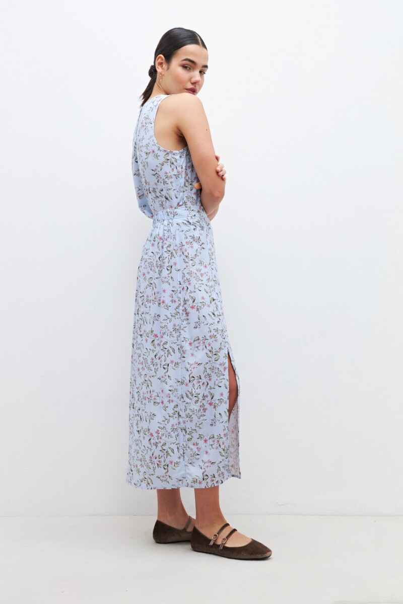 Falda con estampa floral celeste