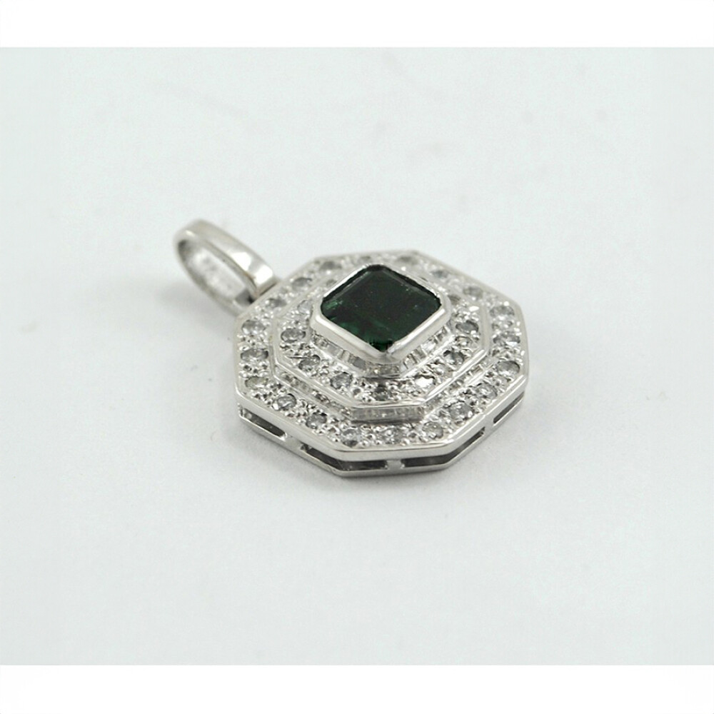 Dije Oro Blanco 18 K Con Brillantes Y Esmeralda Dije Oro Blanco 18 K Con Brillantes Y Esmeralda