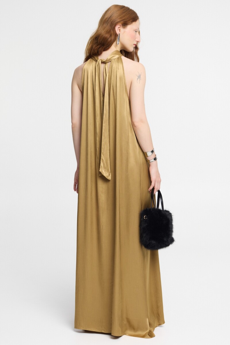 VESTIDO LARGO CUELLO HALTER Camel