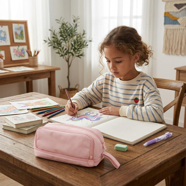 Cartuchera Escolar Liceo Escuela Organizador 4 Cierres XL Rosa