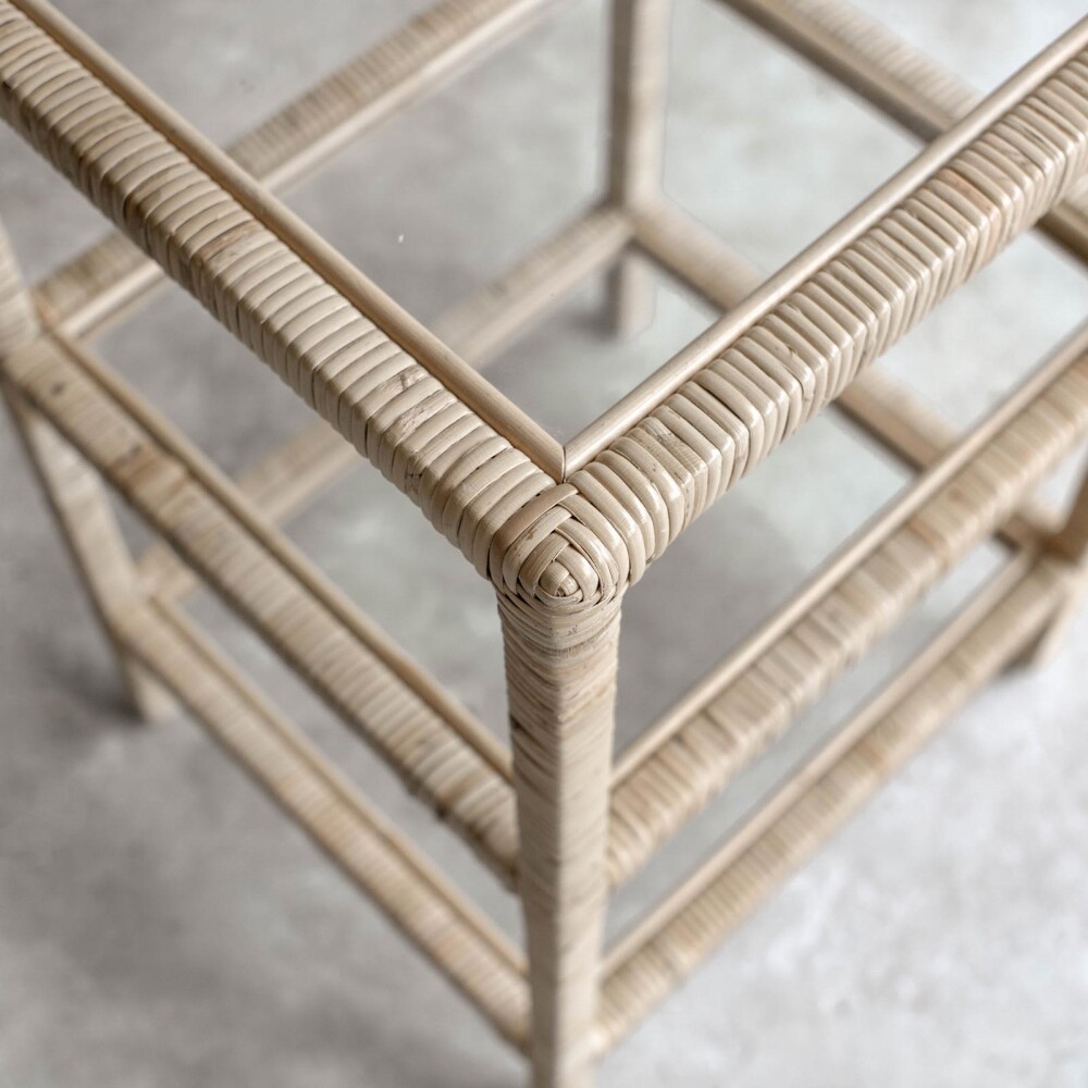 MESA AUXILIAR/LATERAL RATTAN-MADERA-Y-VIDRIO NATURAL-BEIGE VITTORIA NATURAL
