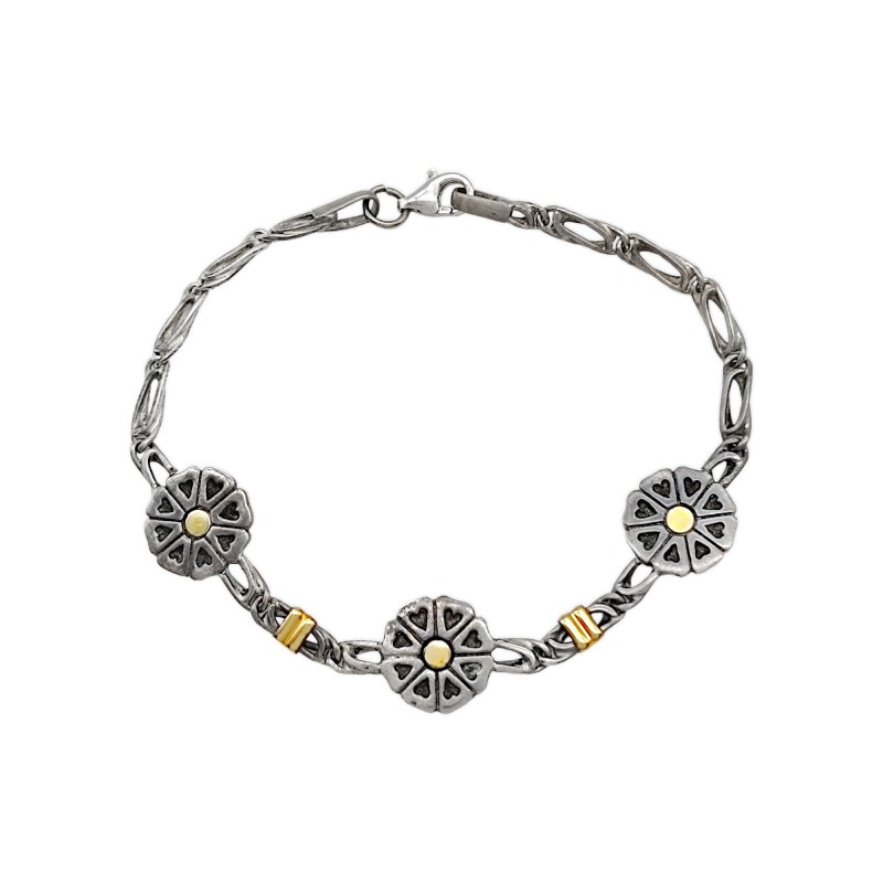 Pulsera Flor-Plata y Oro-Sin Piedra-PU5137 sinpiedra