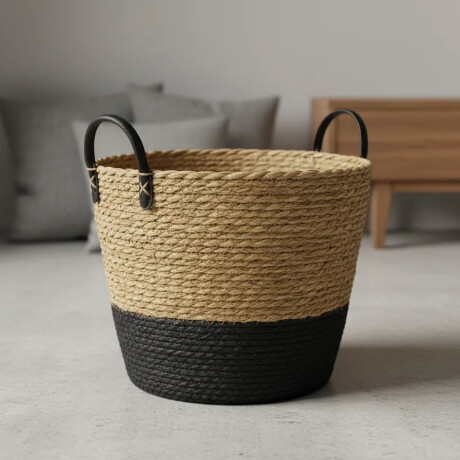 Cesto Canasto de Fibra Natural c/Asa Paramount Deco Ø33x28Cm Negro