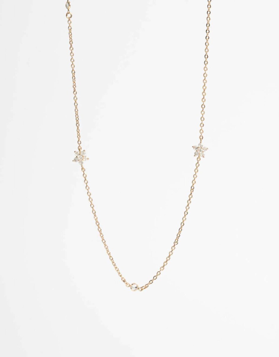 Collar Doble Vuelta Con Flores - Dorado 